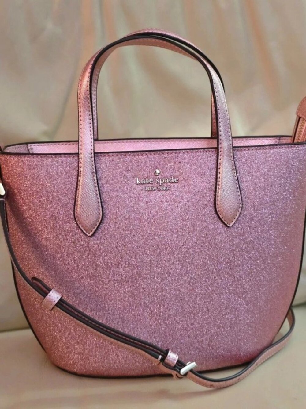 Kate Spade Pink Glitter Mini Tote Bag Purse Crossbody, NEW Without Tags